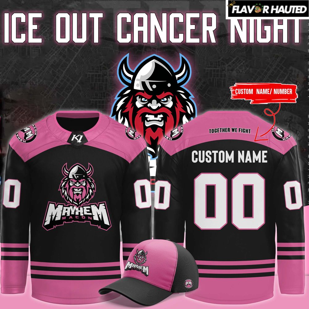 Macon Mayhem x Ice Out Cancer Night Custom Special Hockey Jersey Macon Mayhem x Ice Out Cancer Night Custom Special Hockey Jersey