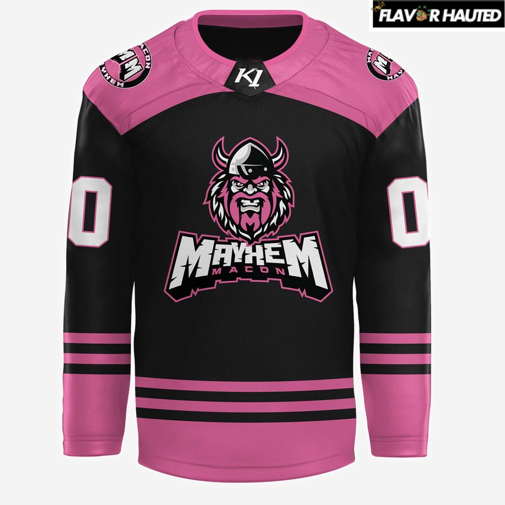 Macon Mayhem x Ice Out Cancer Night Custom Special Hockey Jersey Macon Mayhem x Ice Out Cancer Night Custom Special Hockey Jersey