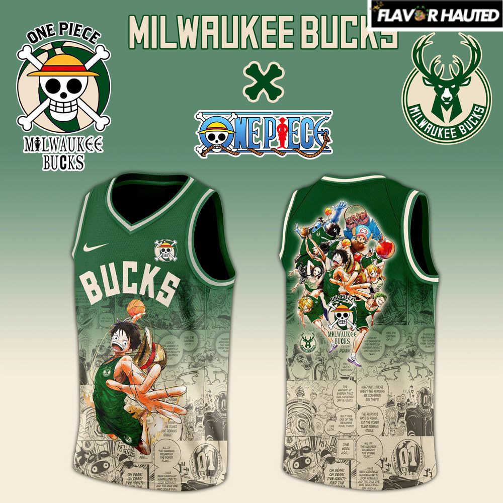 Milwaukee Bucks x Luffy One Piece Special Basketball Jersey Milwaukee Bucks x Luffy One Piece Special Basketball Jersey