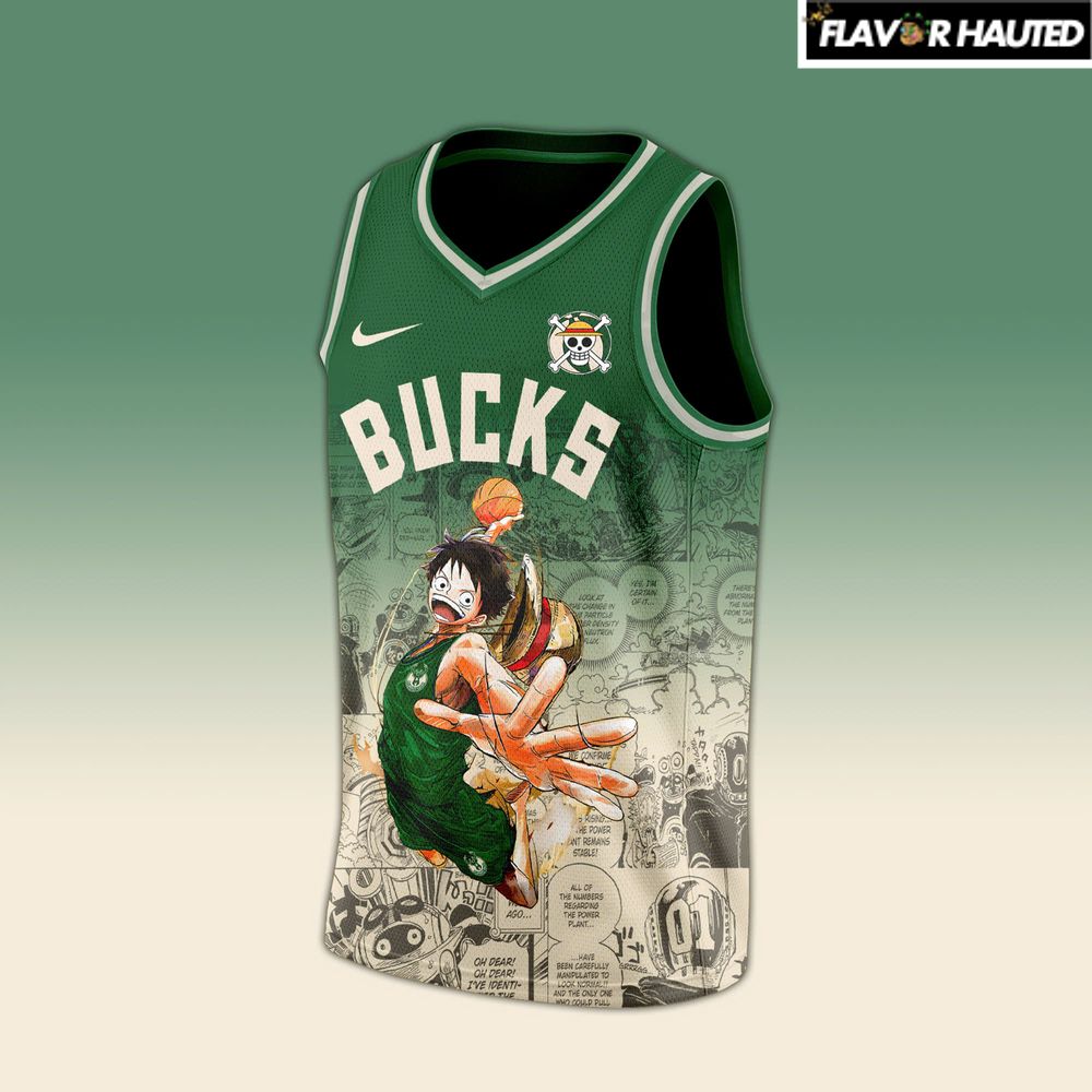 Milwaukee Bucks x Luffy One Piece Special Basketball Jersey Milwaukee Bucks x Luffy One Piece Special Basketball Jersey
