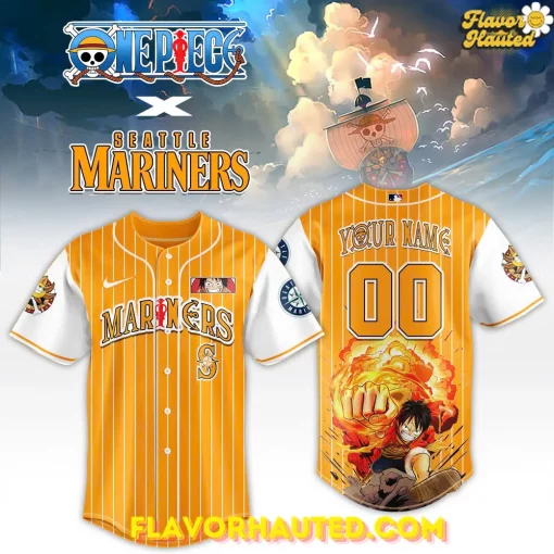 One Piece x Seattle Mariners Luffy Fire Fist Baseball Jersey