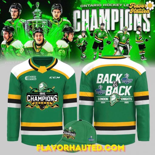 London Knights OHL Back-to-Back Champions 2024–2025 Green Hockey Jersey