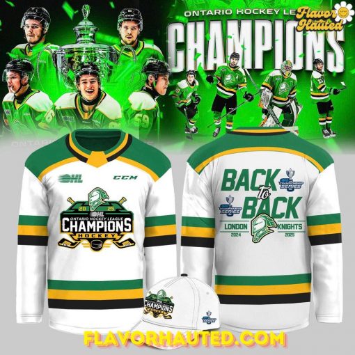 London Knights OHL Back-to-Back Champions 2024–2025 White Hockey Jersey