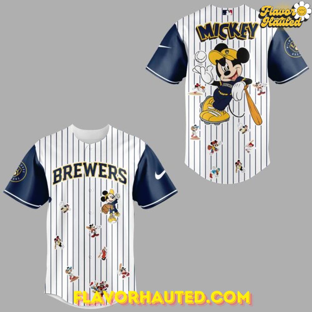 Milwaukee Brewers x Mickey Mouse Night 2025 Limited Striped Baseball Jersey Milwaukee Brewers x Mickey Mouse Night 2025 Limited Striped Baseball Jersey