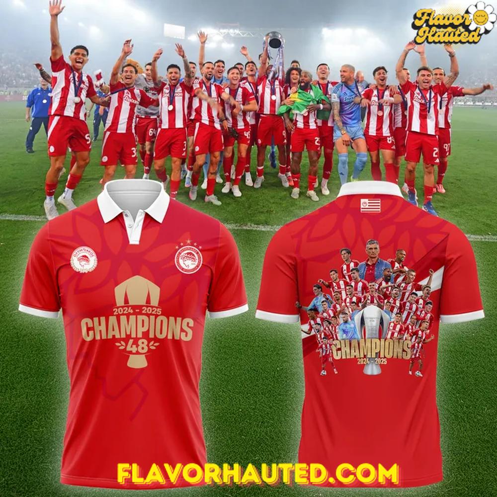 Olympiacos 2024-2025 Champions 48th Title Limited Polo Shirt Olympiacos 2024-2025 Champions 48th Title Limited Polo Shirt