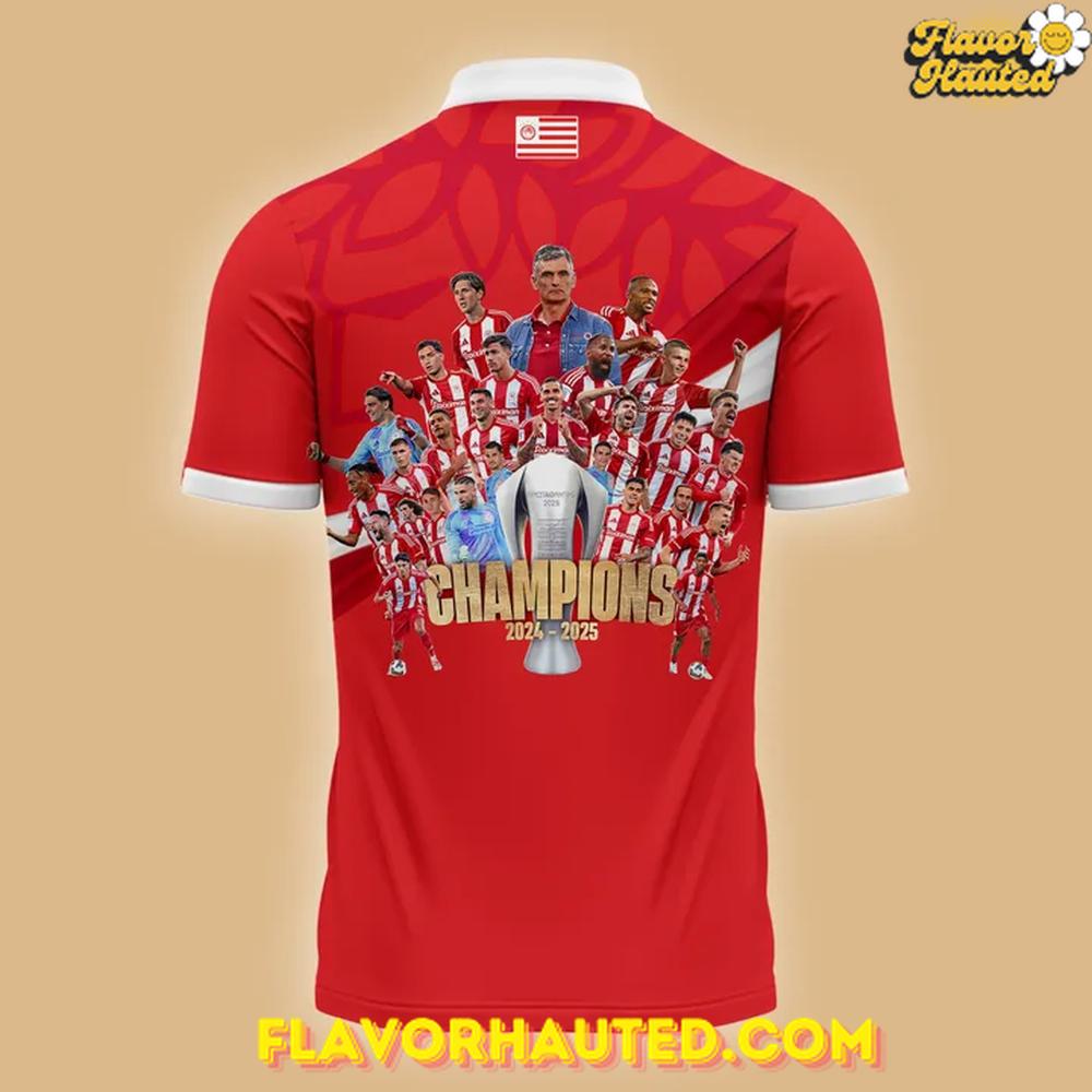 Olympiacos 2024-2025 Champions 48th Title Limited Polo Shirt Olympiacos 2024-2025 Champions 48th Title Limited Polo Shirt