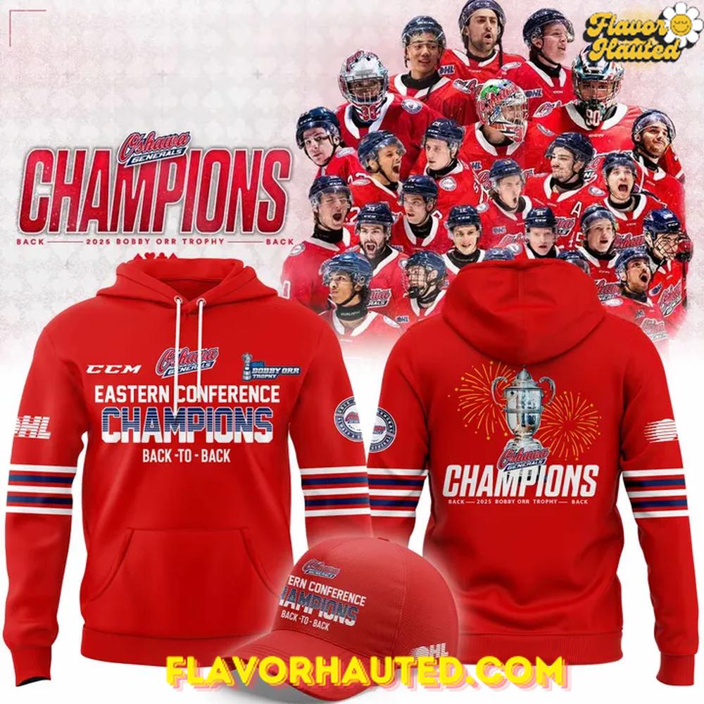 Oshawa Generals 2025 Eastern Conference Back-to-Back Champions Limited Hoodie Oshawa Generals 2025 Eastern Conference Back-to-Back Champions Limited Hoodie