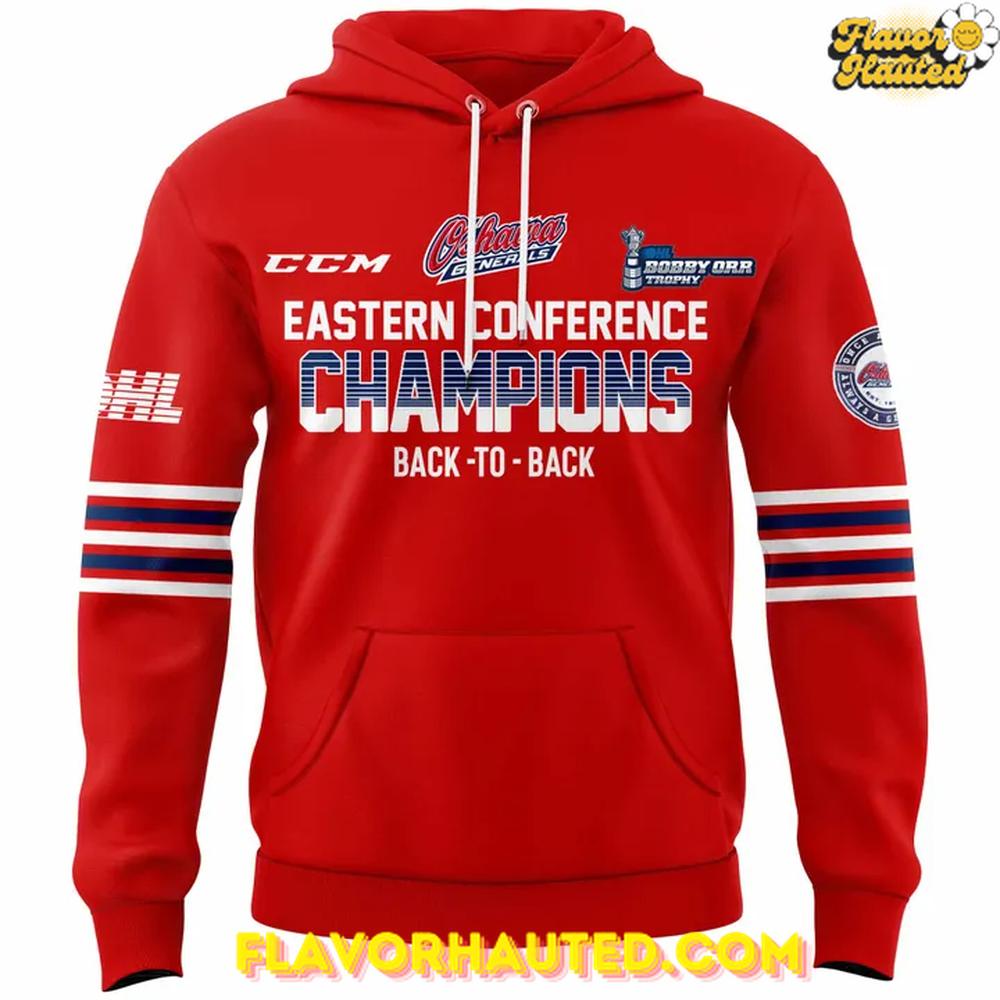 Oshawa Generals 2025 Eastern Conference Back-to-Back Champions Limited Hoodie Oshawa Generals 2025 Eastern Conference Back-to-Back Champions Limited Hoodie