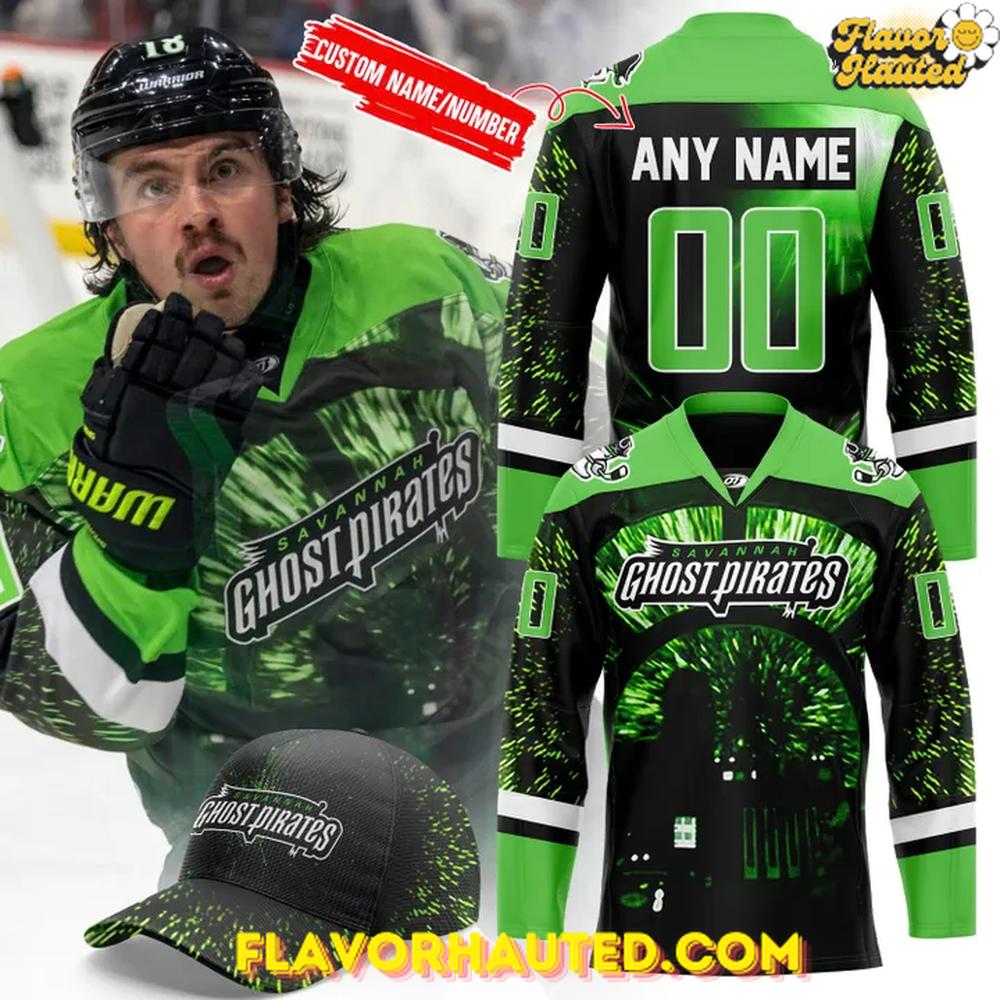 Savannah Ghost Pirates Custom Special Neon Green Hockey Jersey Savannah Ghost Pirates Custom Special Neon Green Hockey Jersey