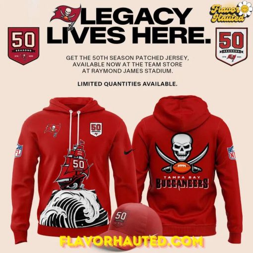 Tampa Bay Buccaneers Celebrate the Legacy of 50 Seasons 2025 Special Red Hoodie