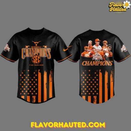 Texas Longhorns Tournament Champions 2025 Black Baseball Jersey