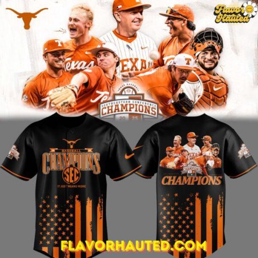 Texas Longhorns Tournament Champions 2025 Black Baseball Jersey