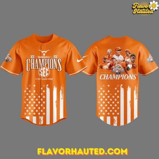 Texas Longhorns Tournament Champions 2025 Orange Baseball Jersey