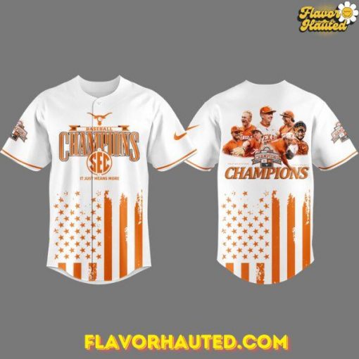 Texas Longhorns Tournament Champions 2025 White Baseball Jersey