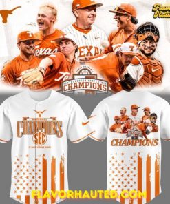 Texas Longhorns Tournament Champions 2025 White Baseball Jersey