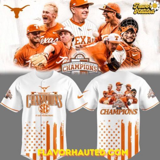 Texas Longhorns Tournament Champions 2025 White Baseball Jersey