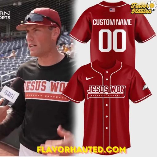 Arkansas Razorbacks Baseball “Jesus Won” Special Red Jersey