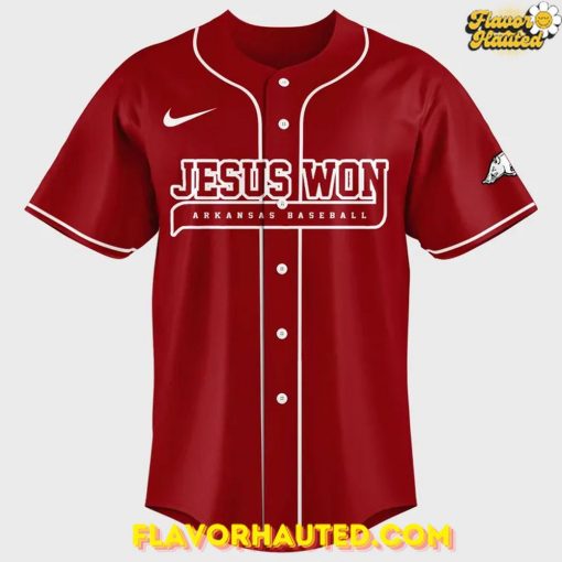 Arkansas Razorbacks Baseball “Jesus Won” Special Red Jersey