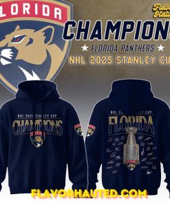Florida Panthers Champion NHL 2025 Stanley Cup Navy Blue Hoodie