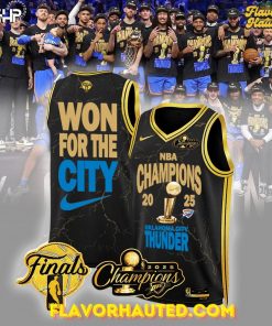 NBA Champions 2025 Oklahoma City Thunder “Won For The City” Black Basketball Jersey