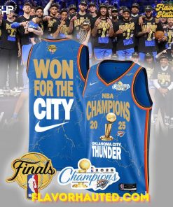 NBA Champions 2025 Oklahoma City Thunder “Won For The City” Blue Basketball Jersey