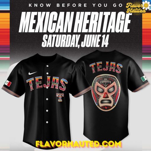 Texas Rangers Viva Tejas! Hispanic Heritage Month 2025 Black Baseball Jersey