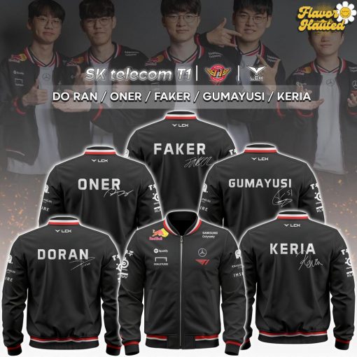 SK Telecom T1 Player Signature Bomber Jacket – Faker, Oner, Gumayusi, Keria, Doran